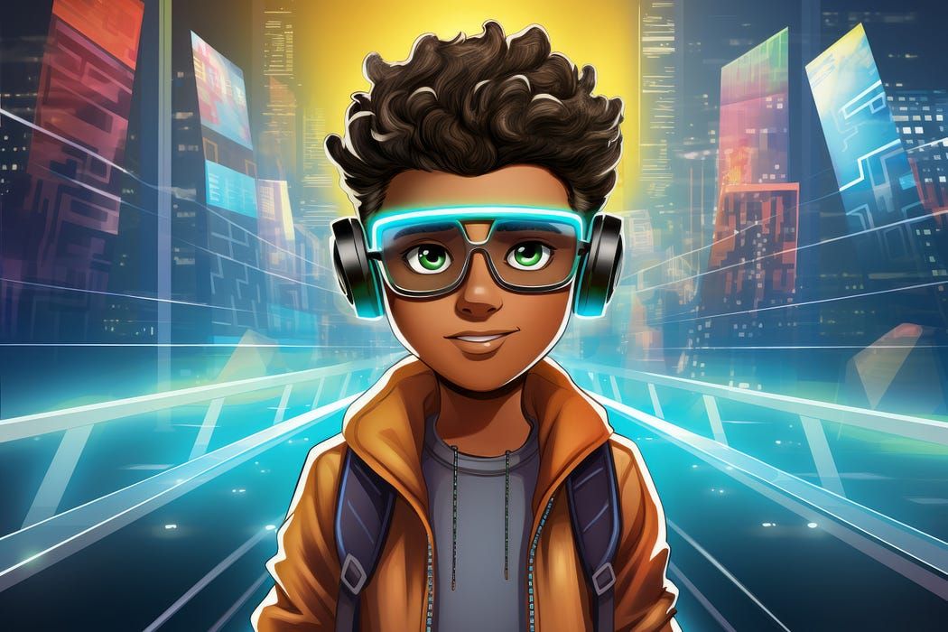 A cartoon of a child wearing headphones and glasses
AI-generated content may be incorrect.